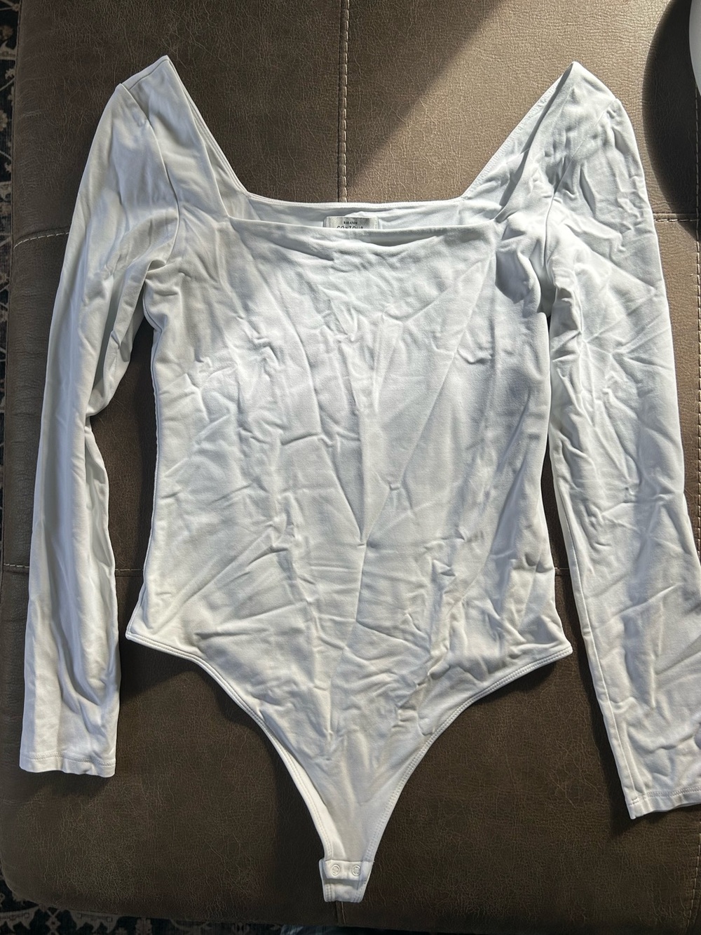 Babaton White Long Sleeve Square Neck Bodysuit